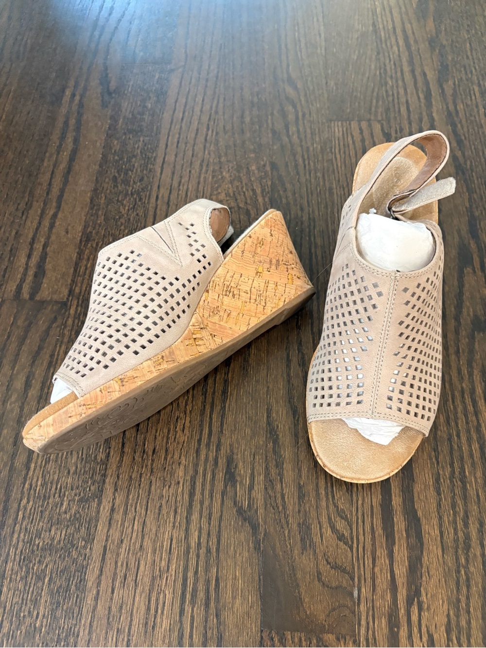 Rockport Taupe Perforated Cork Wedge Sandals
